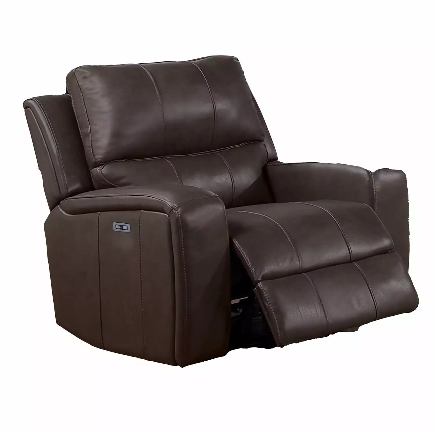 Benjara Elle 37 Inch Glider Chair - Manual Recliner Brown Faux Leather