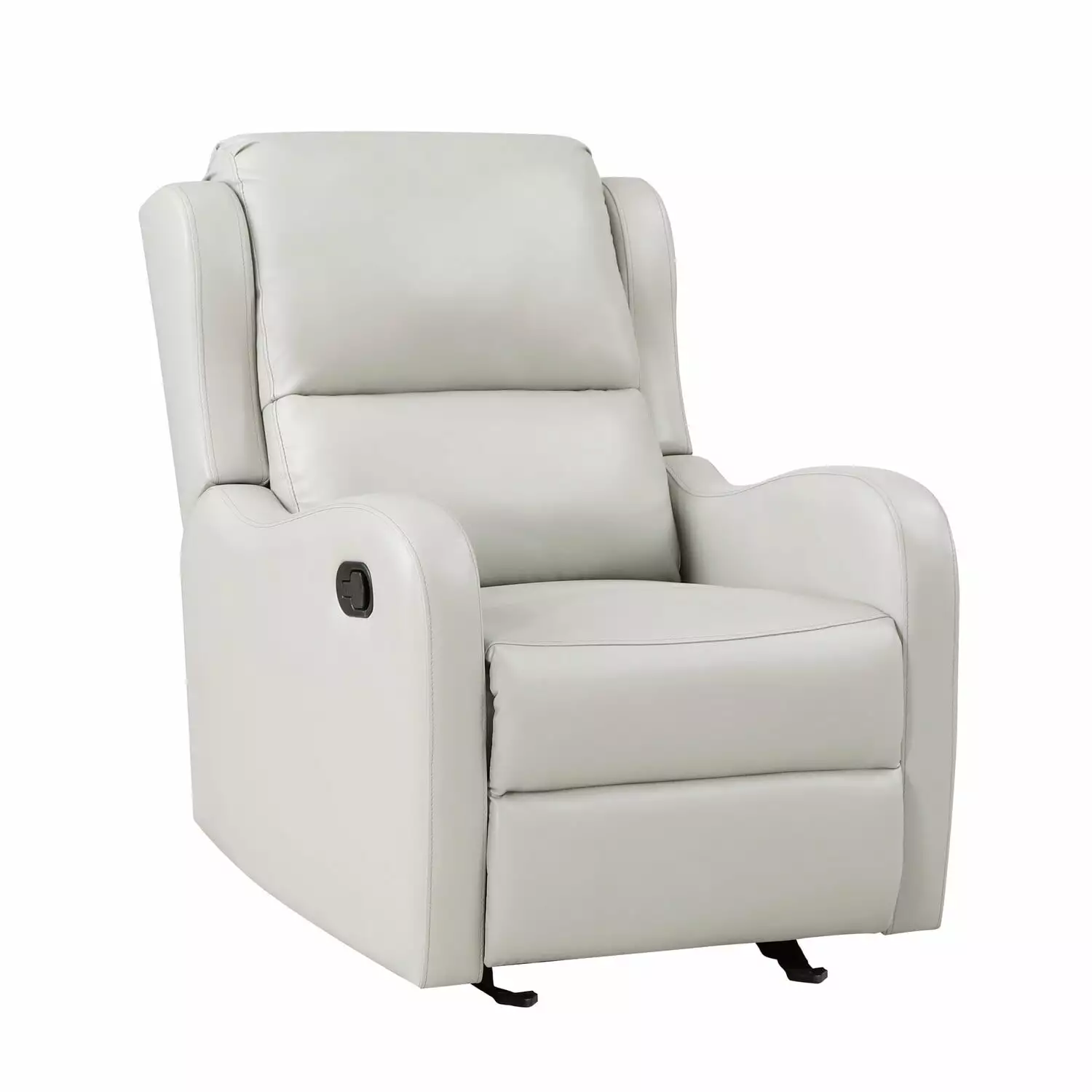 Benjara Kim 39 Inch Glider Manual Recliner Chair Off White Faux Leather