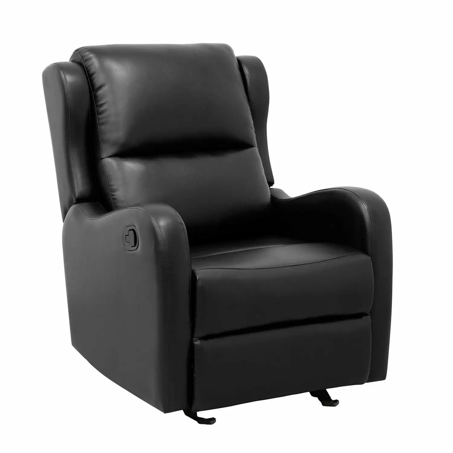 Benjara Kim 39 Inch Glider Manual Recliner Chair Black Faux Leather Solid Wood Frame