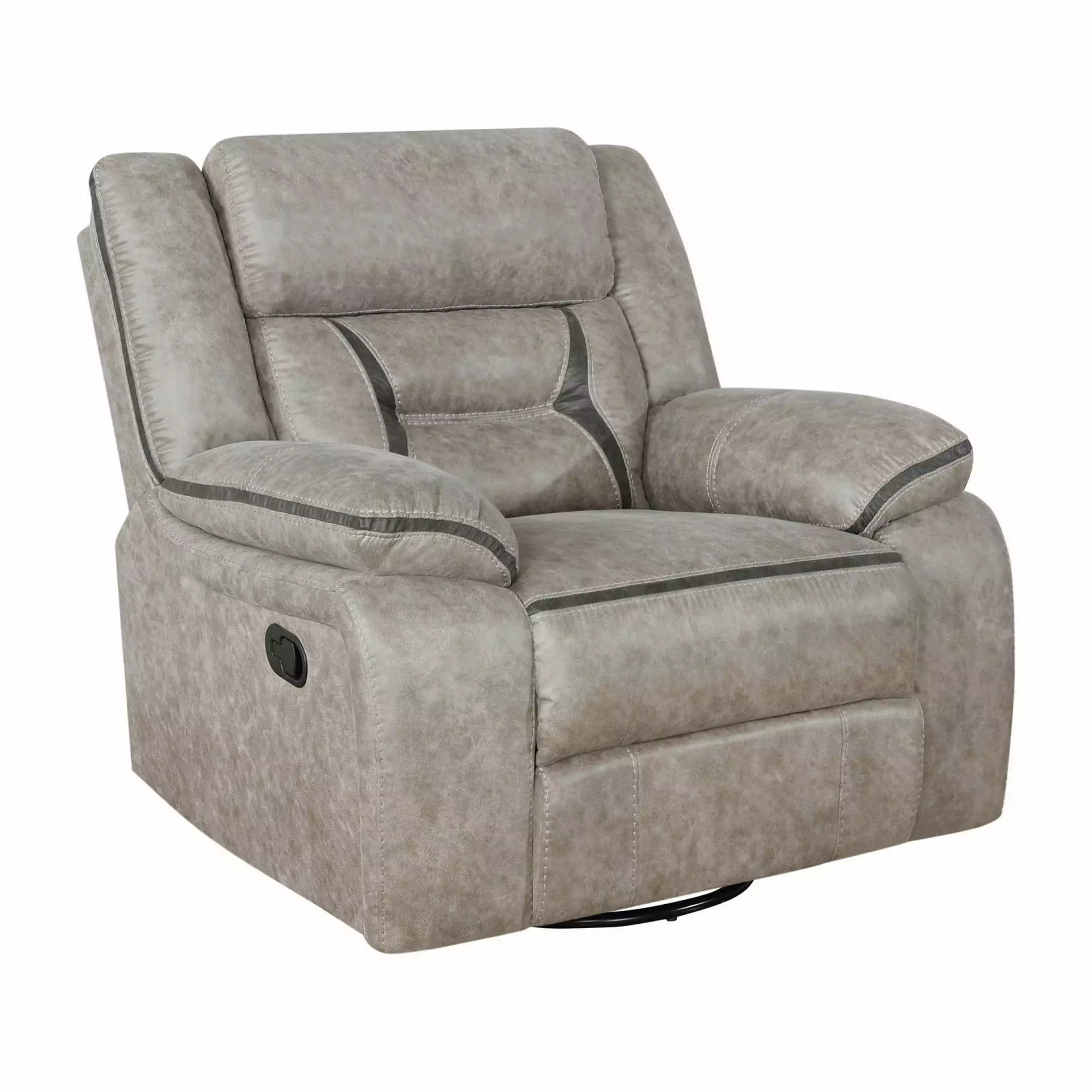 Jake 41 Inch Gliding Manual Recliner Taupe Brown Faux Leather Pillowtop Benjara