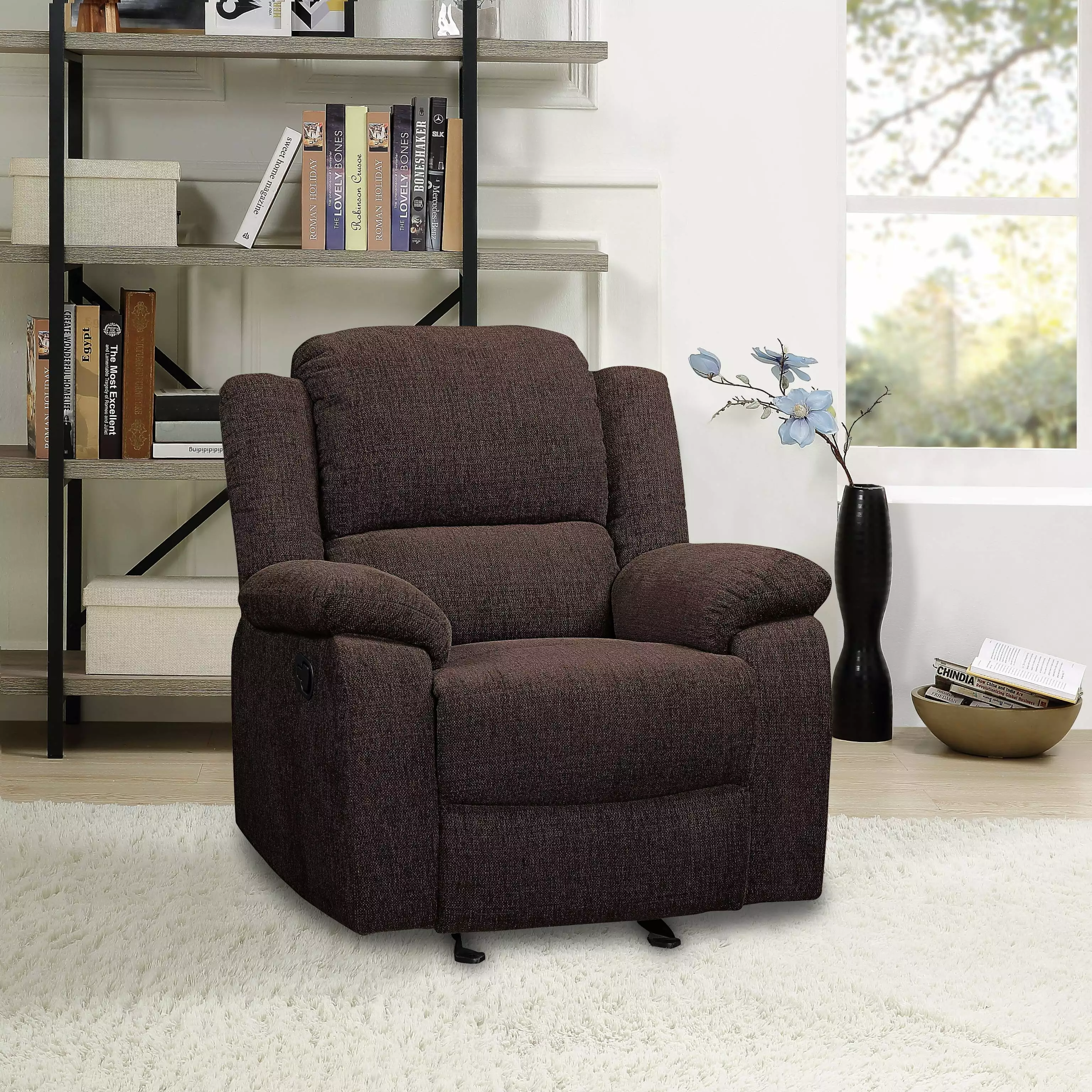 DeeHome ACME Madden Glider Recliner Brown Chenille Comfort