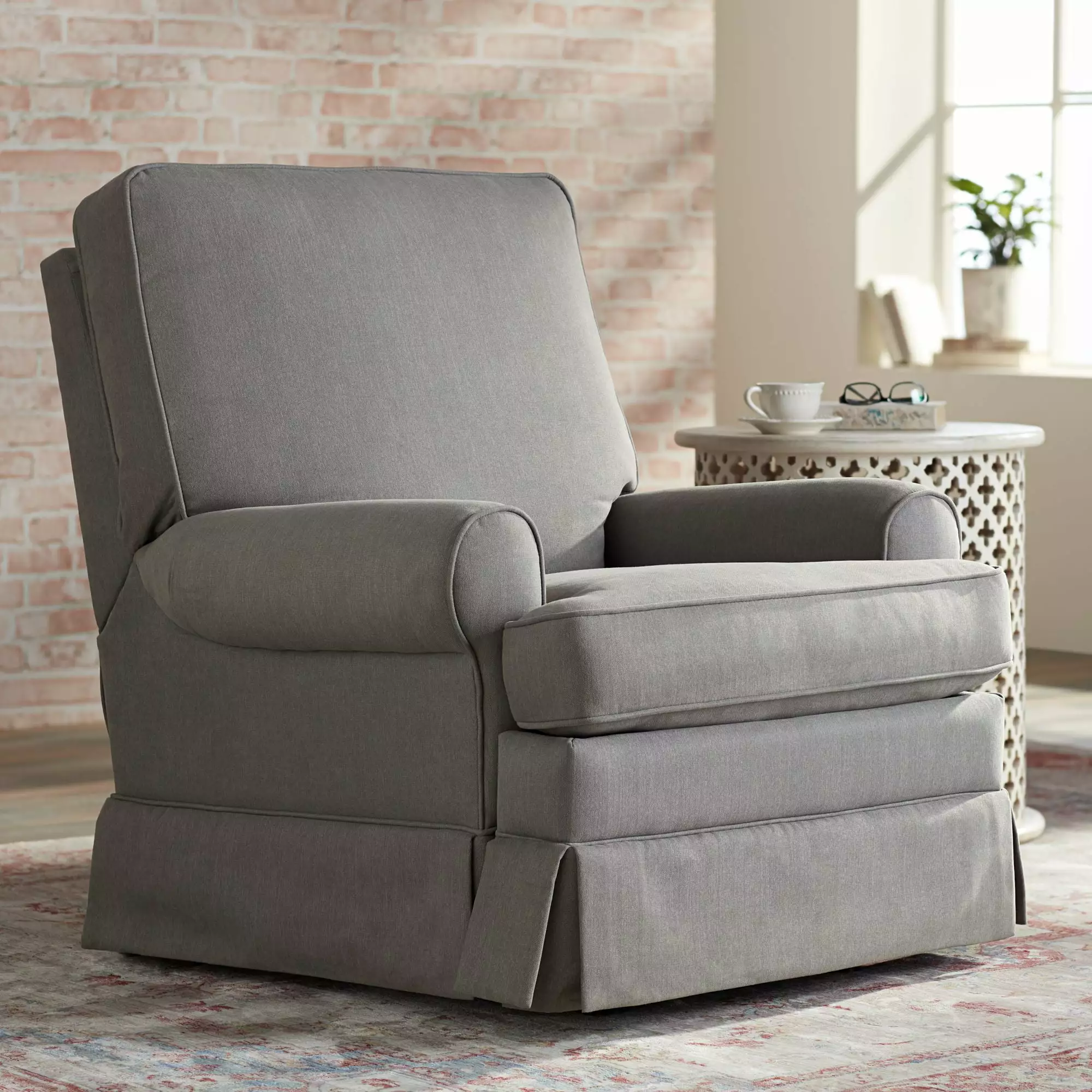 Elm Lane Slate Gray Glider Recliner Chair Push Manual Reclining Footrest