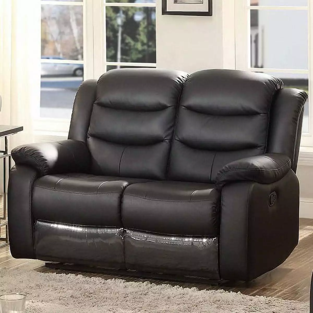 Black Transitional Leather Match Glider Reclining Chair Modern Living Rooms HomeRoots