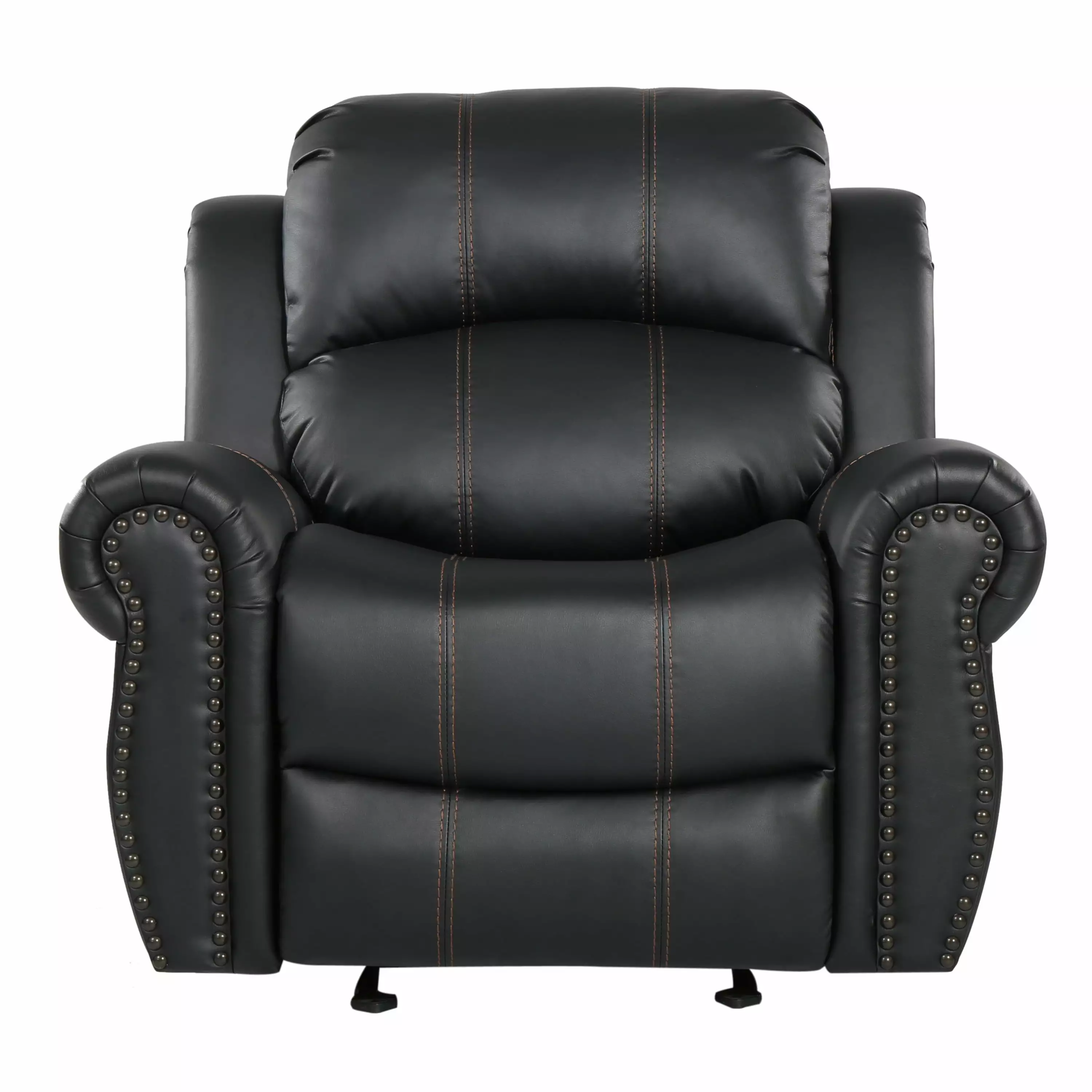 Noble House Rayn Standard PU Leather Glider Recliner Nailhead Trim Black