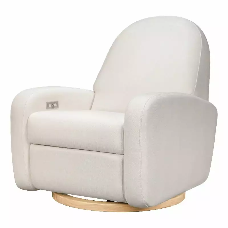 Pemberly Row Fabric Glider Recliner Electronic Control and USB Port Cream