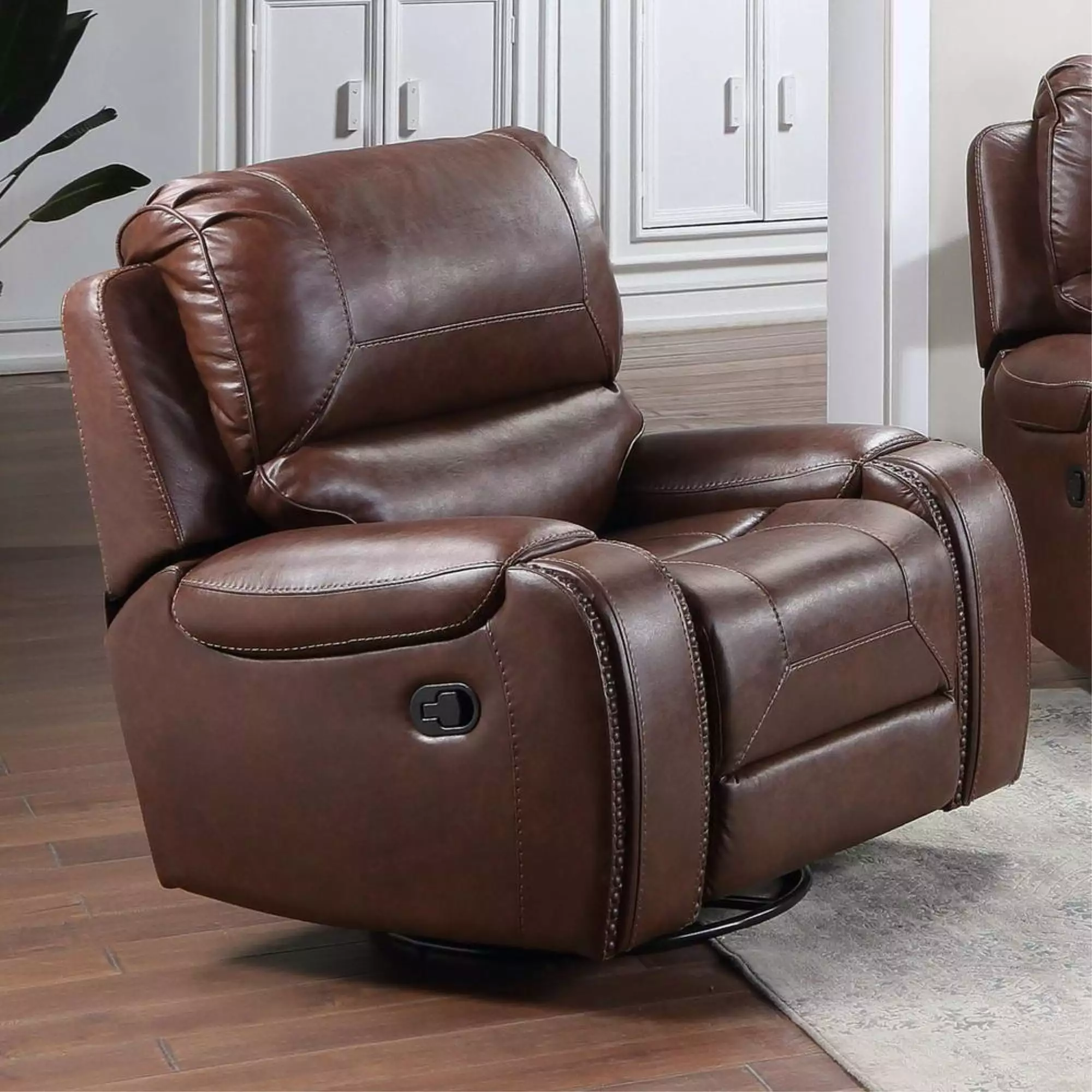 Steve Silver Keily Brown Faux Leather Manual Swivel Glider Recliner Chair Steve Silver Company