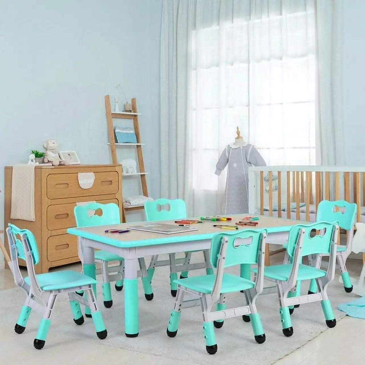 LAZY BUDDY Toddler Graffiti Table and 6 Chairs Set Adjustable Kids Desk Ages 2-13 lazyBuddy