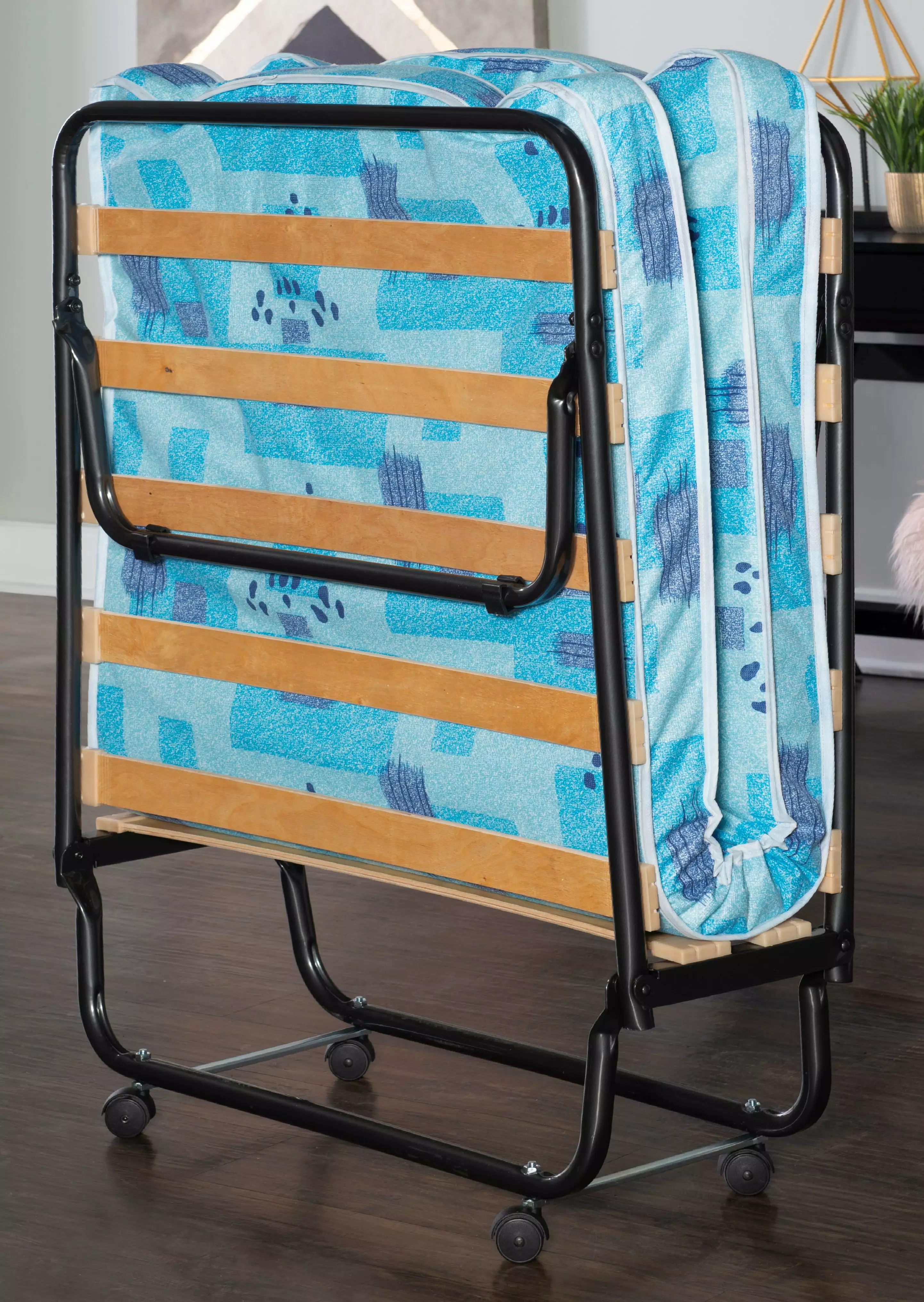 Linon Roma Folding Rollaway Guest Bed 2 Foam Mattress - Portable Cot Visitors - Space Saving Bed