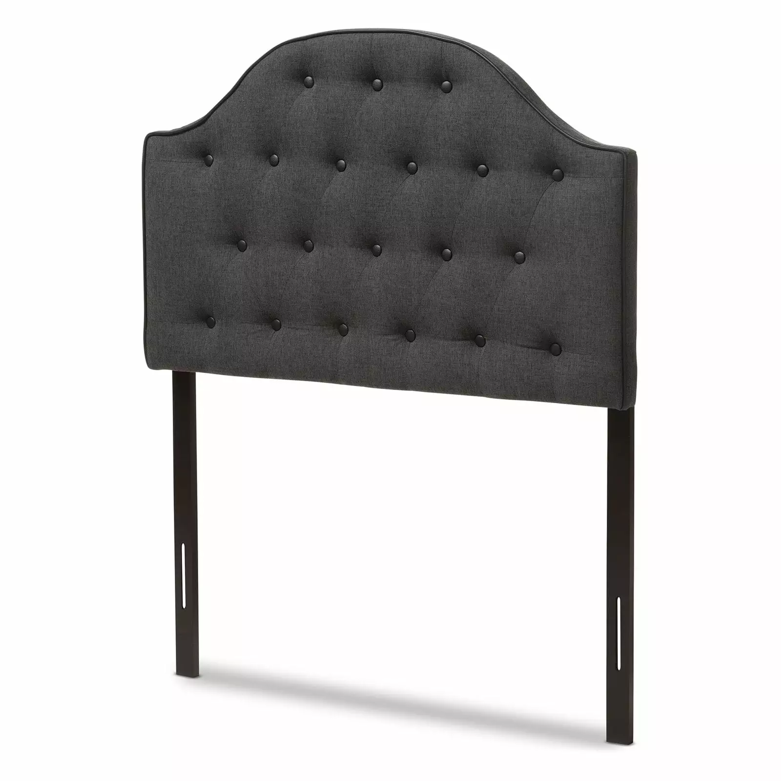 Baxton Studio Windsor Modern Contemporary Dark Grey Fabric Upholstered Scalloped Buttoned Queen Headboard