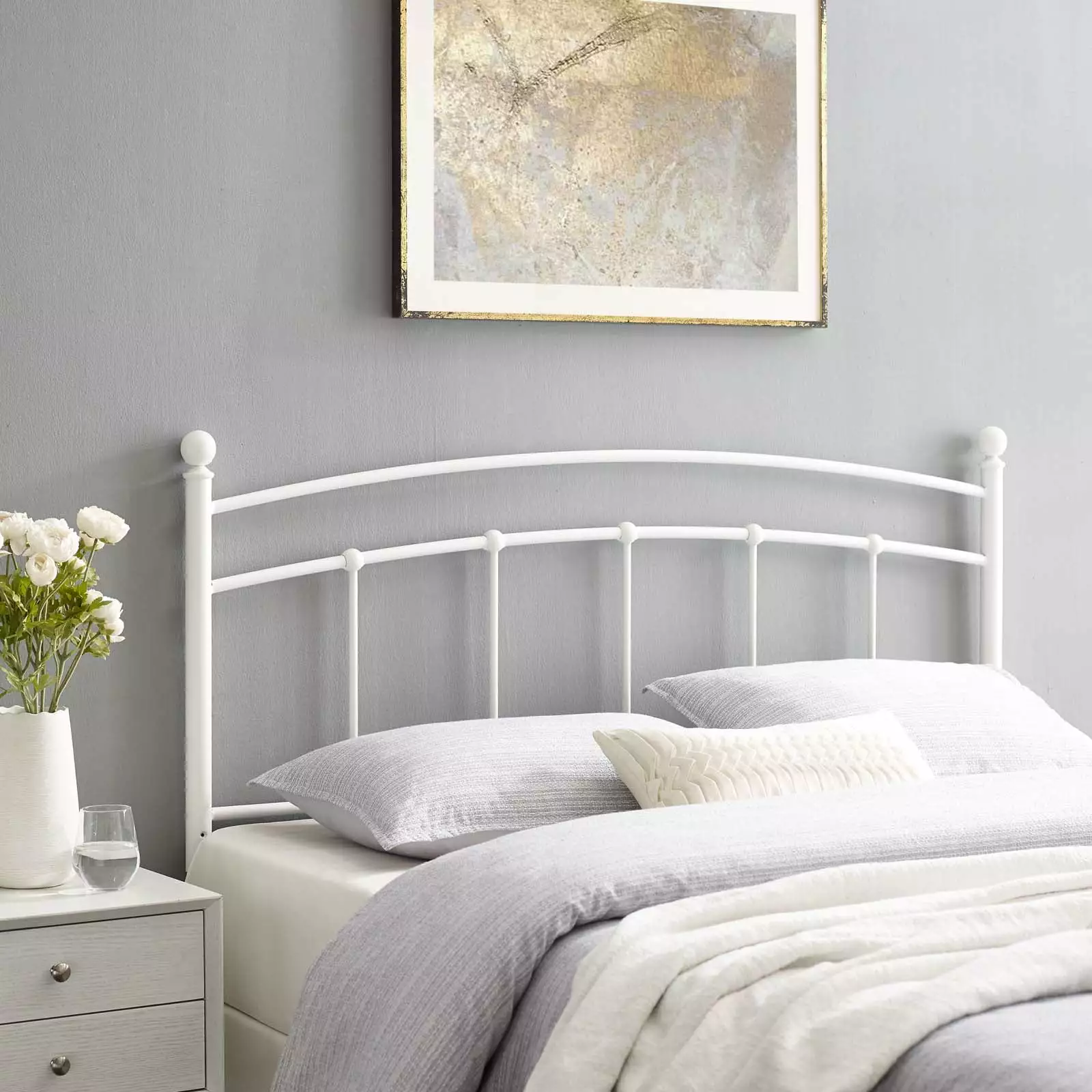 Modway Abigail Queen Modern Iron Headboard Powder Coated White