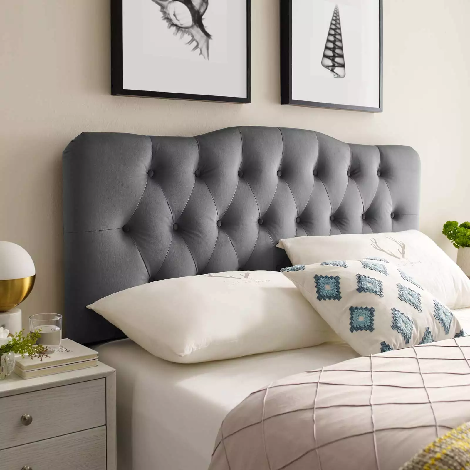 Modway Annabel King Diamond Tufted Velvet Headboard Gray