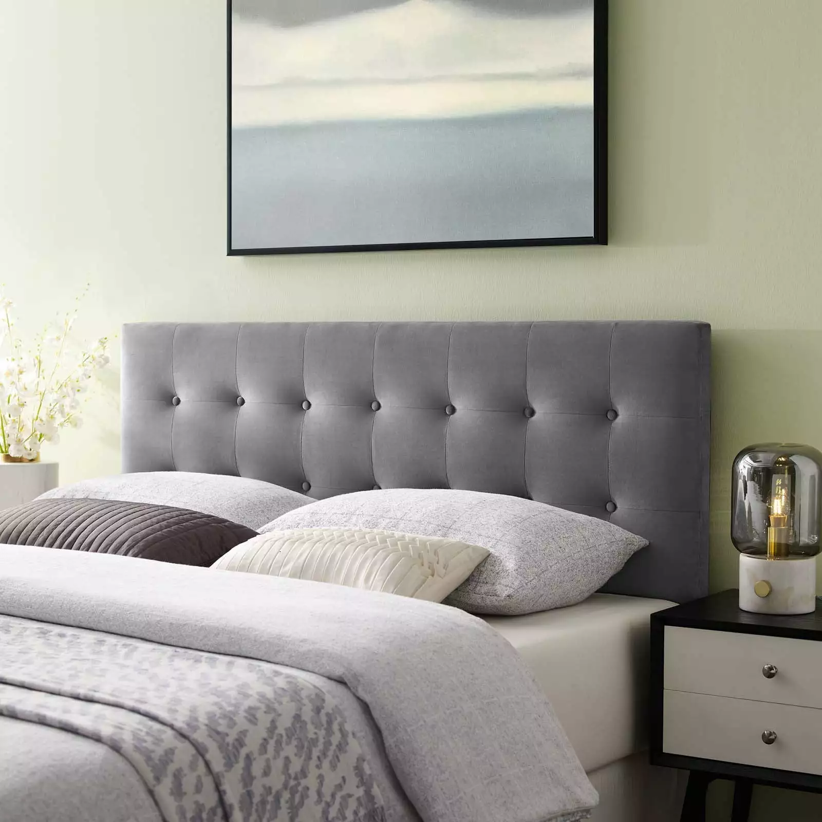 Modway Emily King Tufted Velvet Headboard Gray