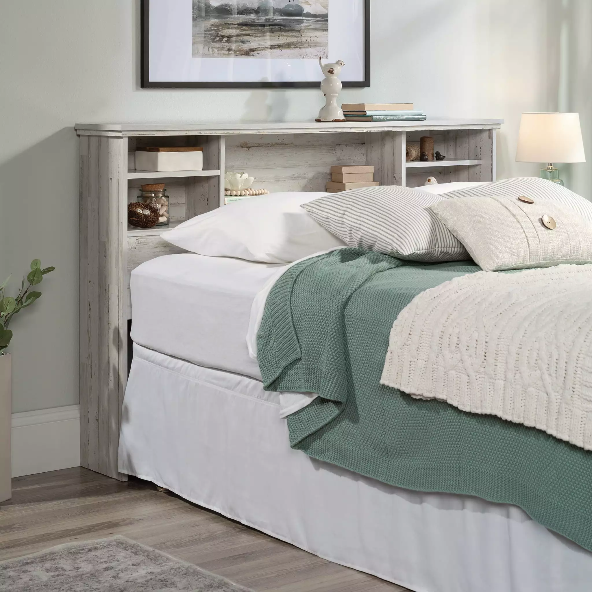 Sauder River Ranch Full Queen Bookcase Headboard White Plank Finish