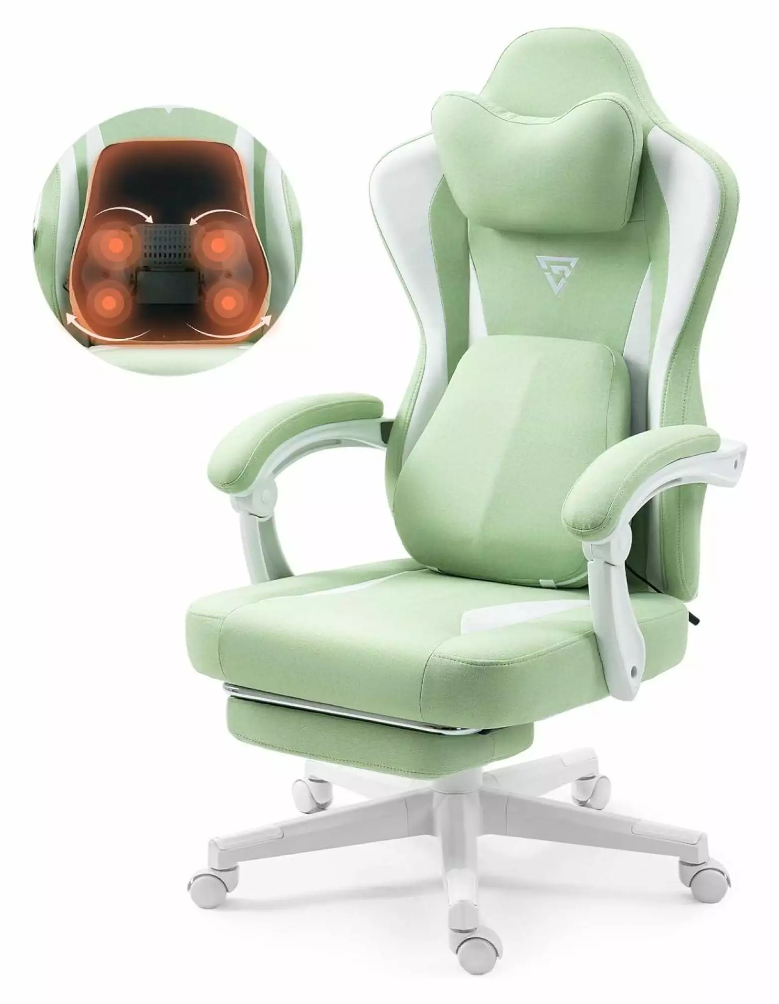 Gaming Chair Heated Massage Lumbar Support Breathable Fabric Office Chair Pocket Spring Cushion Footrest Recliner High Bac...