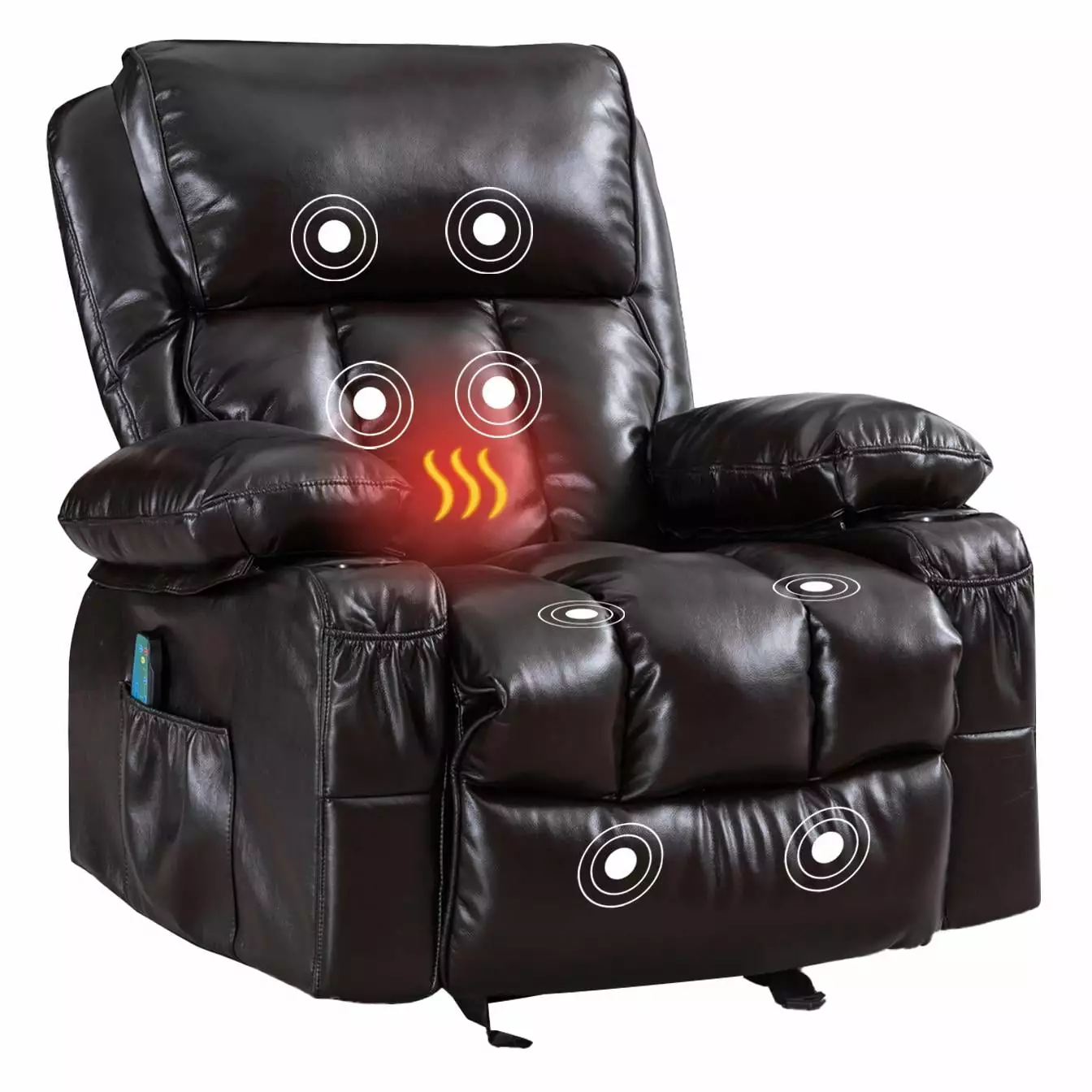 CCCCCAOLI Heated Massage Recliner Chair Rocking Function and Side Pocket Brown