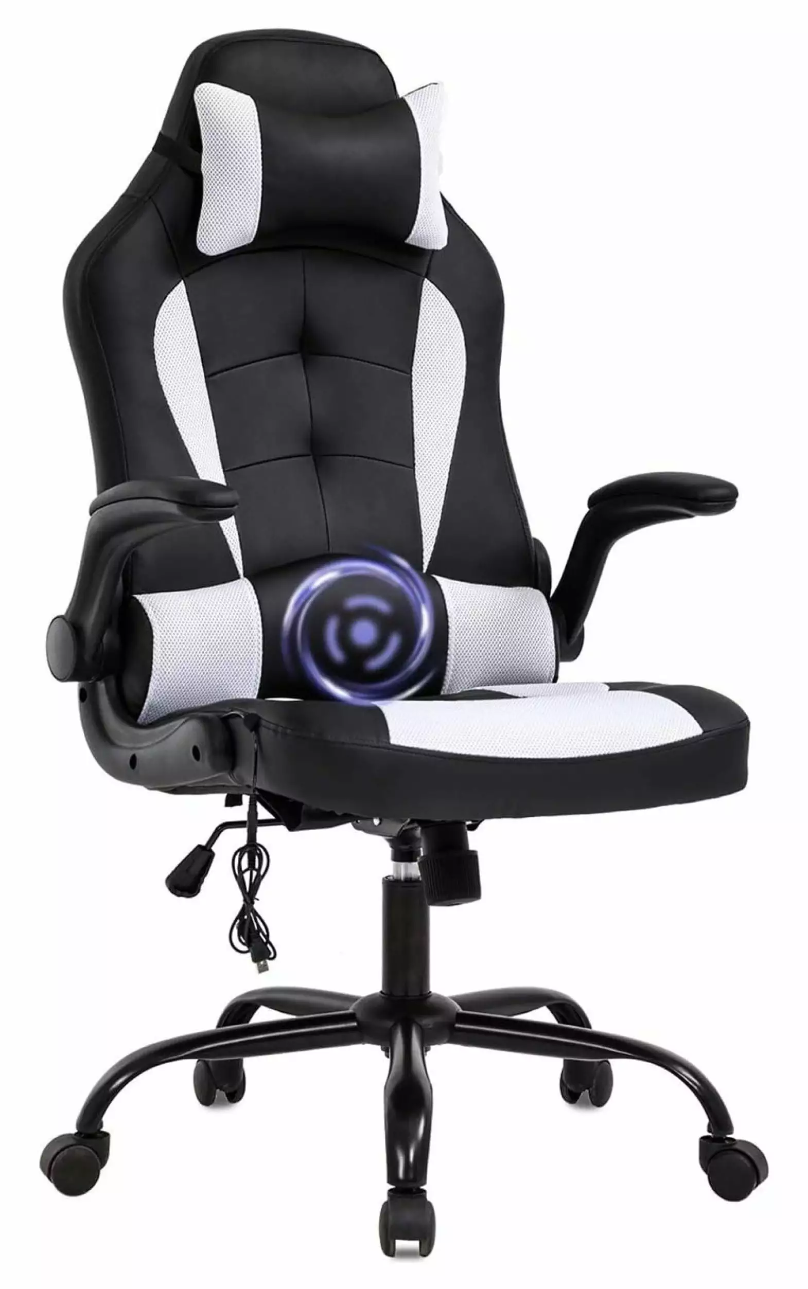 PC Gaming Chair Ergonomic Racing Heavy Duty Office Chair Massage Lumbar Support and Headrest - White Superwum