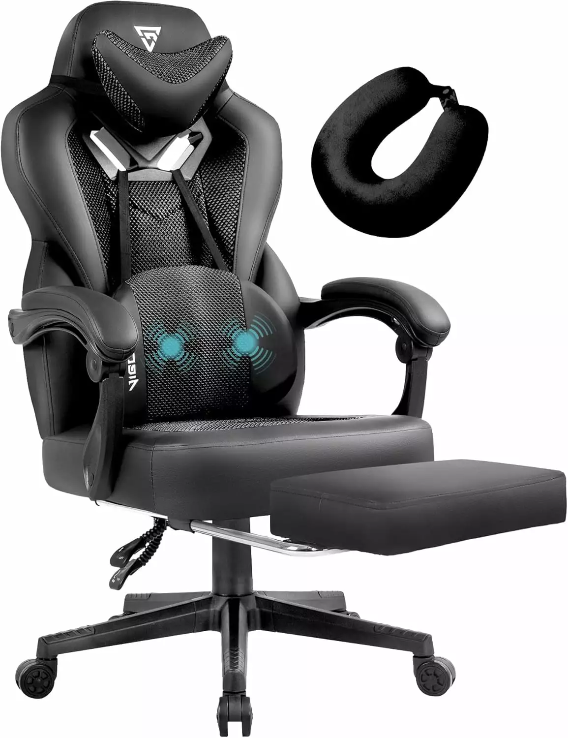 Black PRO Gaming Chair Heavy People - Massage Reclining Ergonomic Office Desk Chair Footrest ZKQ