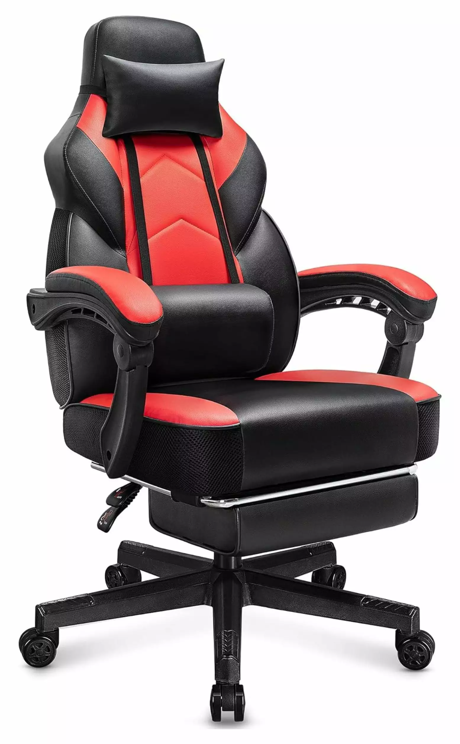 Red Heavy Duty Gaming Chair Footrest and Massage Lumbar Support - 400lb Capacity Adjustable Seat ZZYY