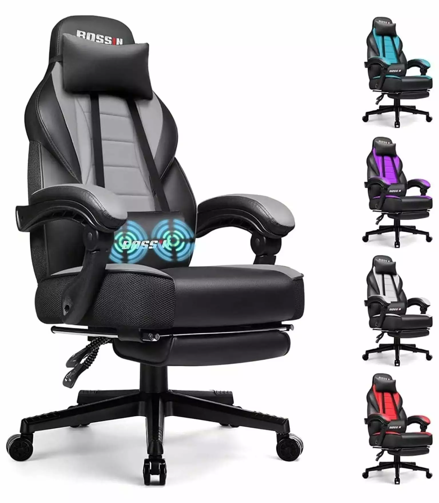 BULYAXIA Gaming Chair Massage Ergonomic Heavy Duty Gamer Chair Footrest Lumbar Support Large Size Cushion High Back Office...