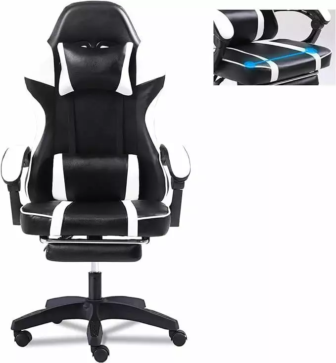 Video Game Chairs Adults PU Leather Gaming Chair Footrest 360 Swivel Adjustable Lumbar Pillow Gamer Chair Comfortable Comp...
