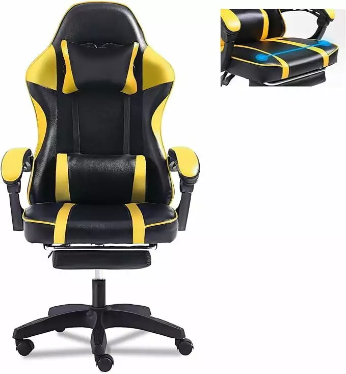 Video Game Chairs Adults PU Leather Gaming Chair Footrest 360 Swivel Adjustable Lumbar Pillow Gamer Chair Comfortable Comp...