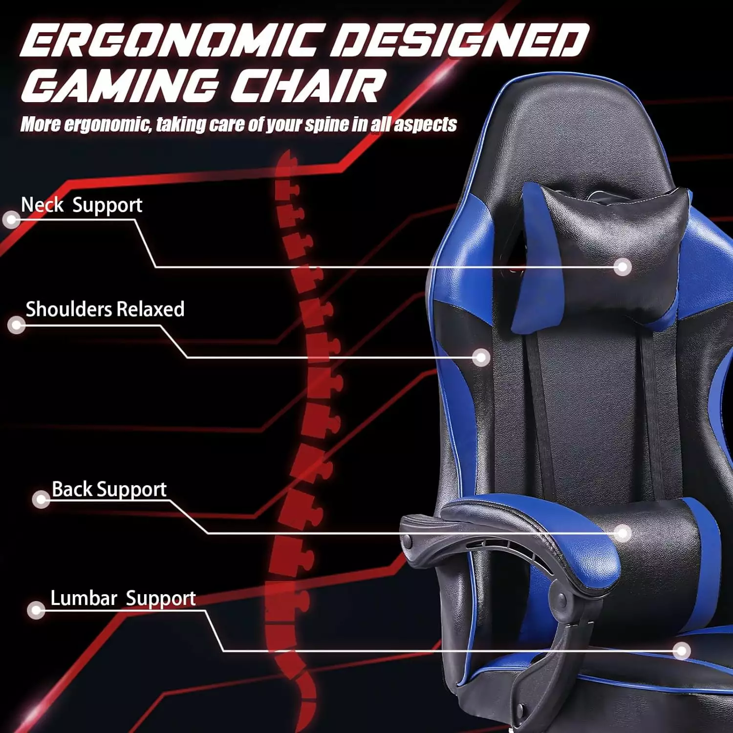 Ergonomic Gaming Chair Footrest and Lumbar Support Adults PU Leather Reclining Gamer Chair Heavy People latulipo