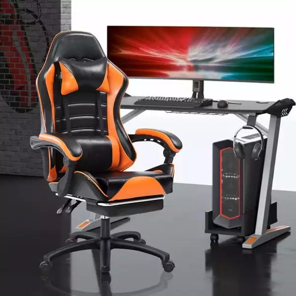 Miekor Ergonomic Gaming Chair Footrest PU Leather Reclining Video Game Chair Adults Heavy People Office Computer Chair G57499