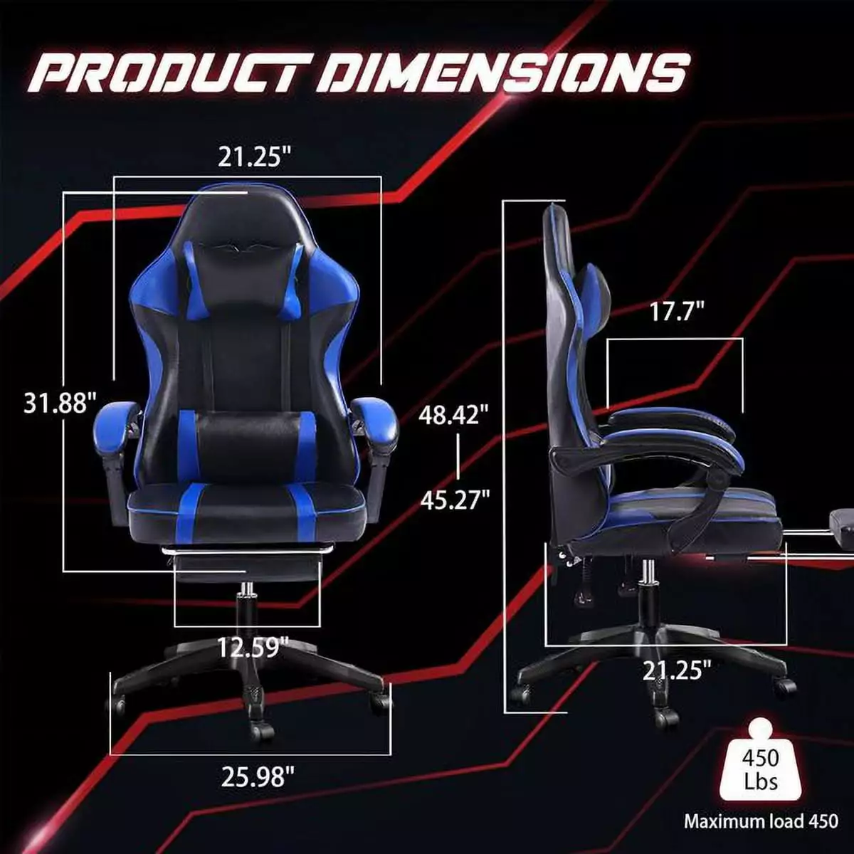 Miekor Ergonomic Gaming Chair Footrest PU Leather Reclining Video Game Chair Adults Heavy People Office Computer Chair G57482