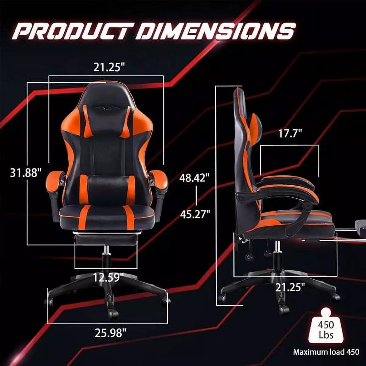 Miekor Ergonomic Gaming Chair Footrest PU Leather Reclining Video Game Chair Adults Heavy People Office Computer Chair G57475