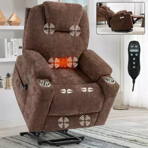 Motor Up To 350 Lbs Chenille Power Lift Recliner Chair 8-Point Vibration Massage and Lumbar Heating Hypeshops