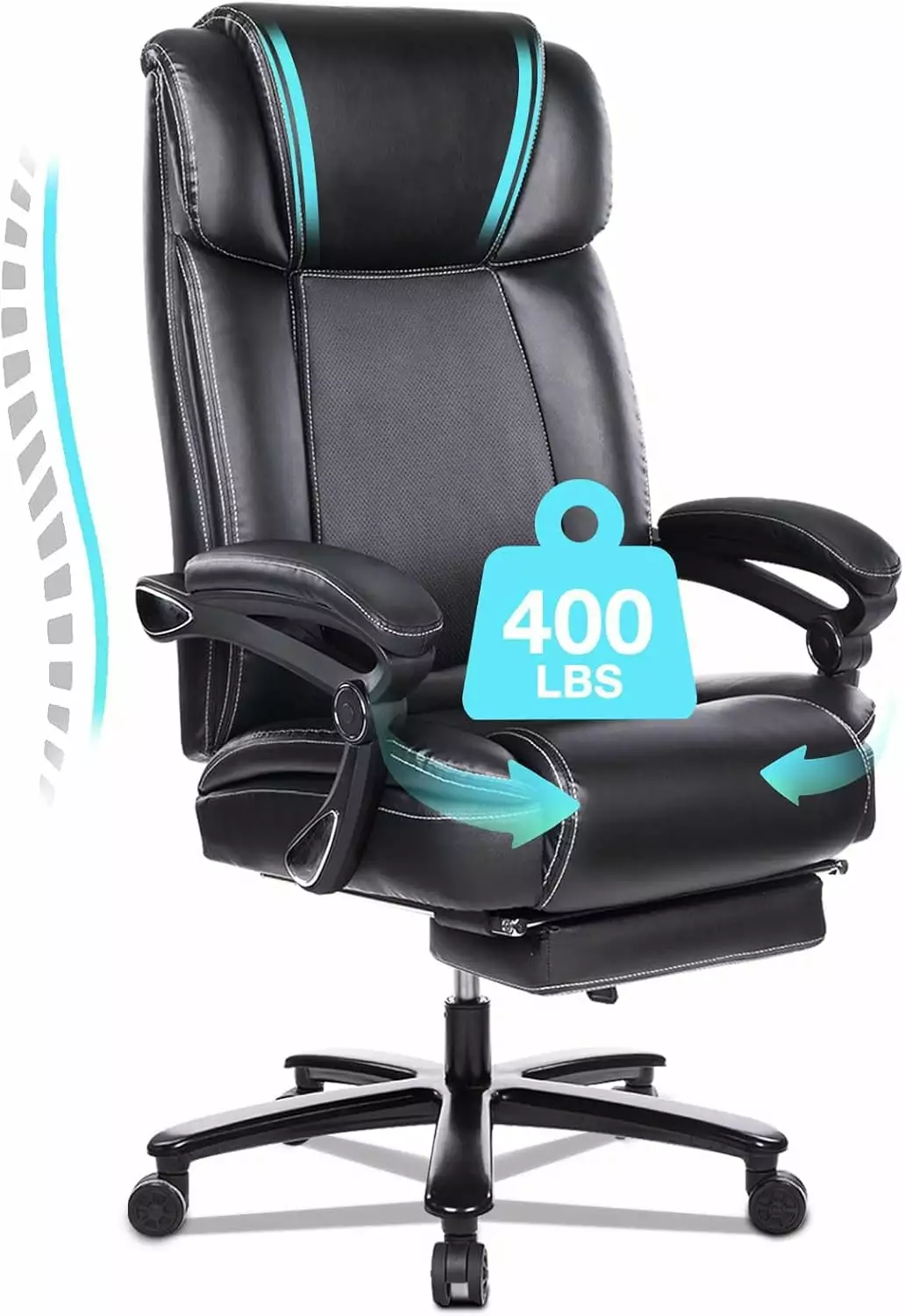 Office Chair Footrest 400lb Big and Tall Computer Gaming Chair Ergonomic Executive High Back Reclining Leather Desk Chair ...
