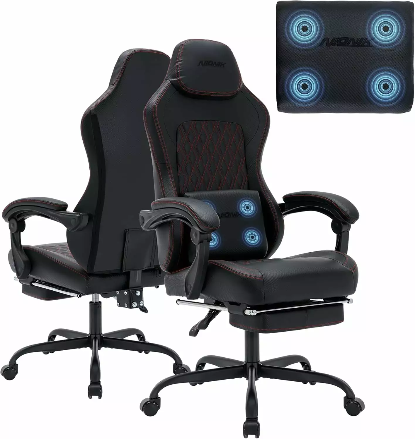 NIONIK Computer Gaming Chair Ergonomic High Back Office Chair Massage Lumbar Support Footrest WRP