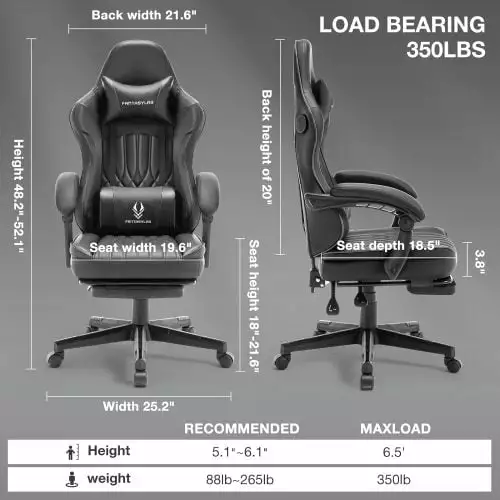 Gaming Chair Speakers High Back Computer Chair Footrest Lumbar Support Headrest Heavy Duty Base Adults NOBRAND