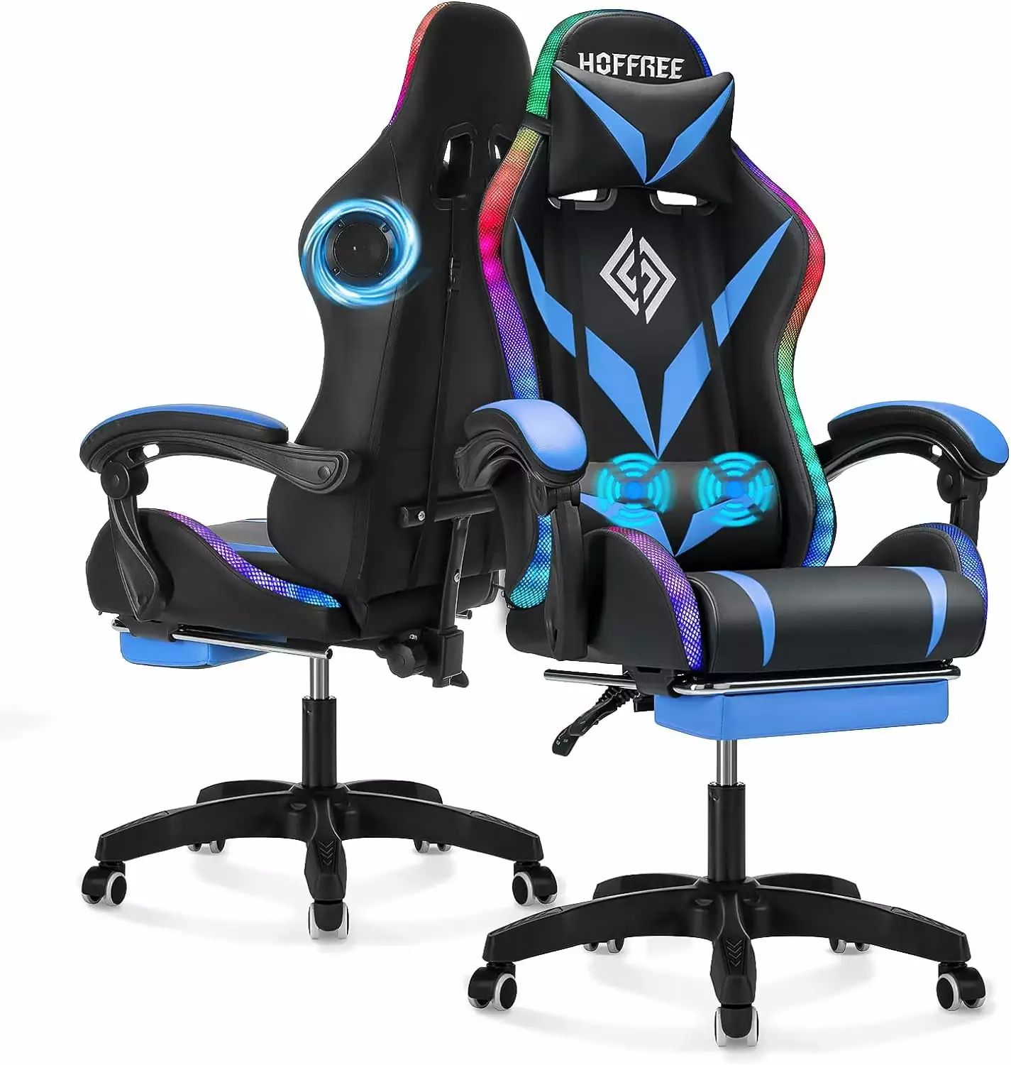 Gaming Chair Bluetooth Speakers and RGB LED Lights Ergonomic Massage Computer Chair Blue and Black WYD
