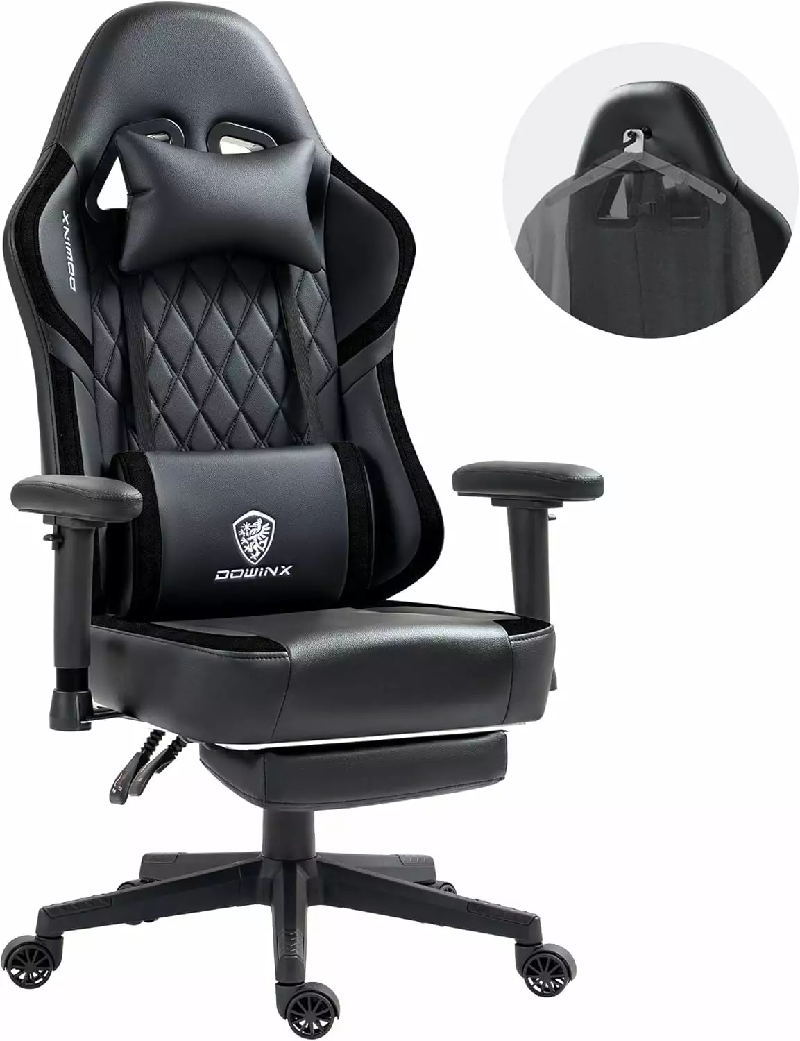 Ergonomic Gaming Chair Pocket Spring Cushion Hanger Massage Lumbar Support Black LHY
