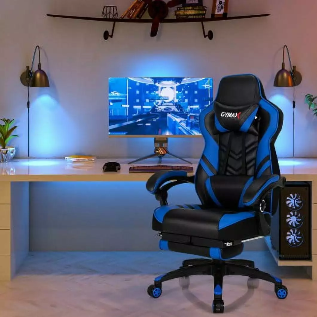 Gaming Chair Footrest Adjustable Home Office Blue Ergonomic Computer Chair Generic