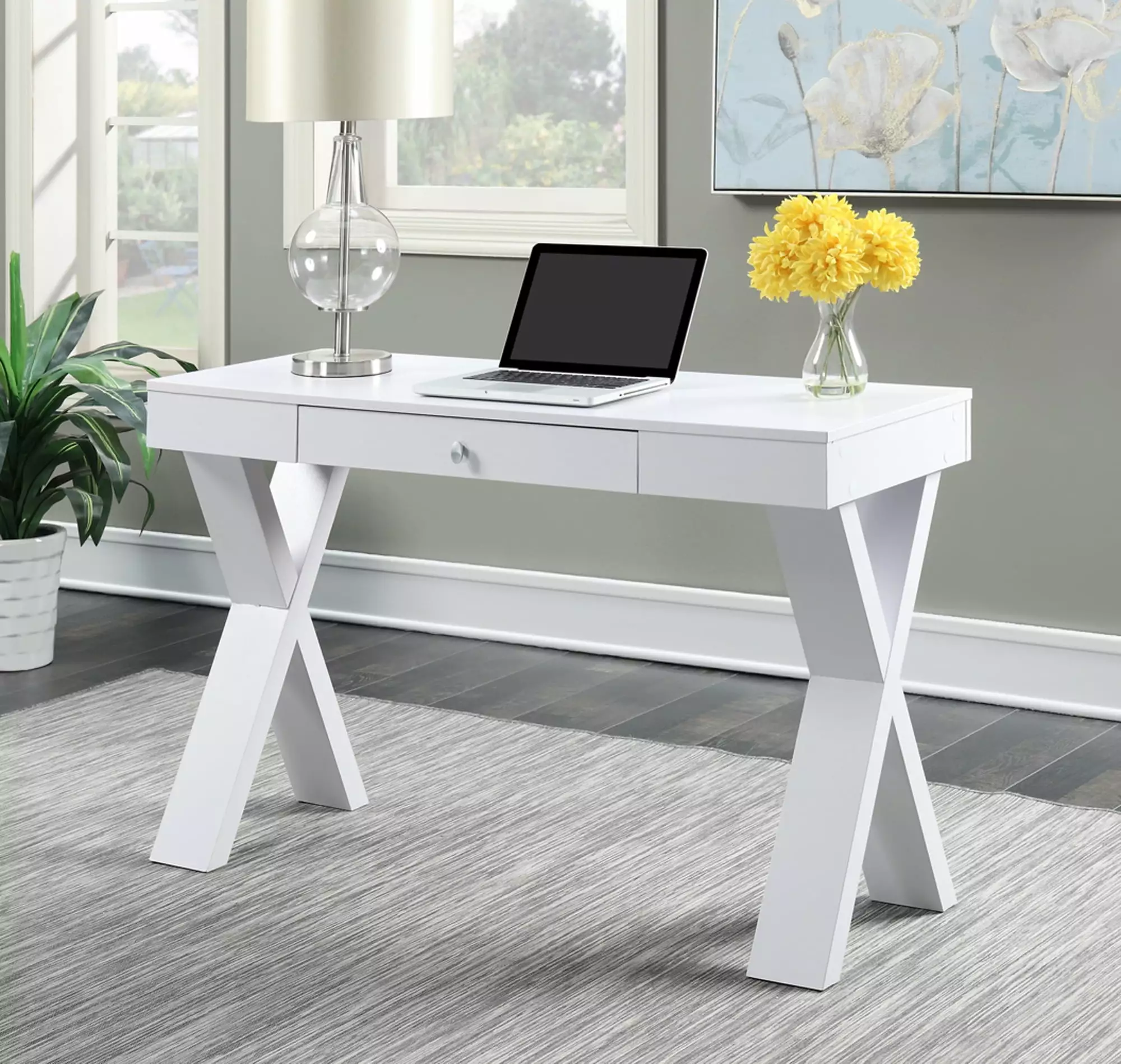 Convenience Concepts Newport 30 Inch Tall Drawer Desk White All Ages
