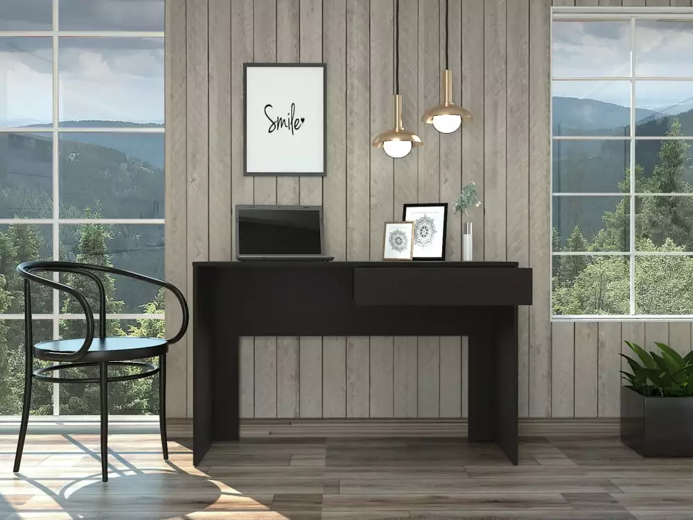 Triple Tree 43In Home Office Computer Desk Wooden Writing Desk Studying Table 1 Storage Drawers Living Room Bedroom Black