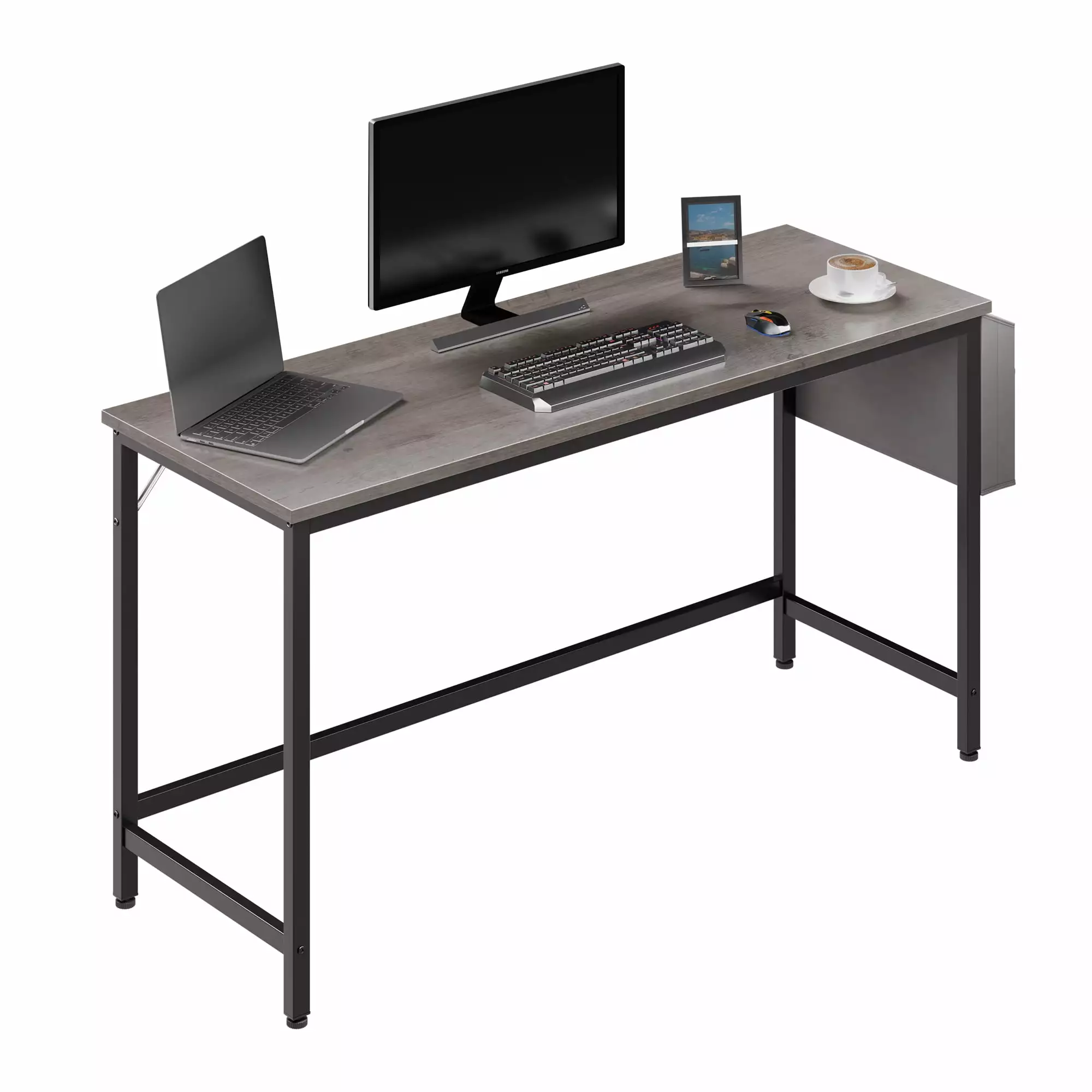Walsunny 55 Inch Home Office Desk Storage Bag Study Workstation Modern Simple Design Gray