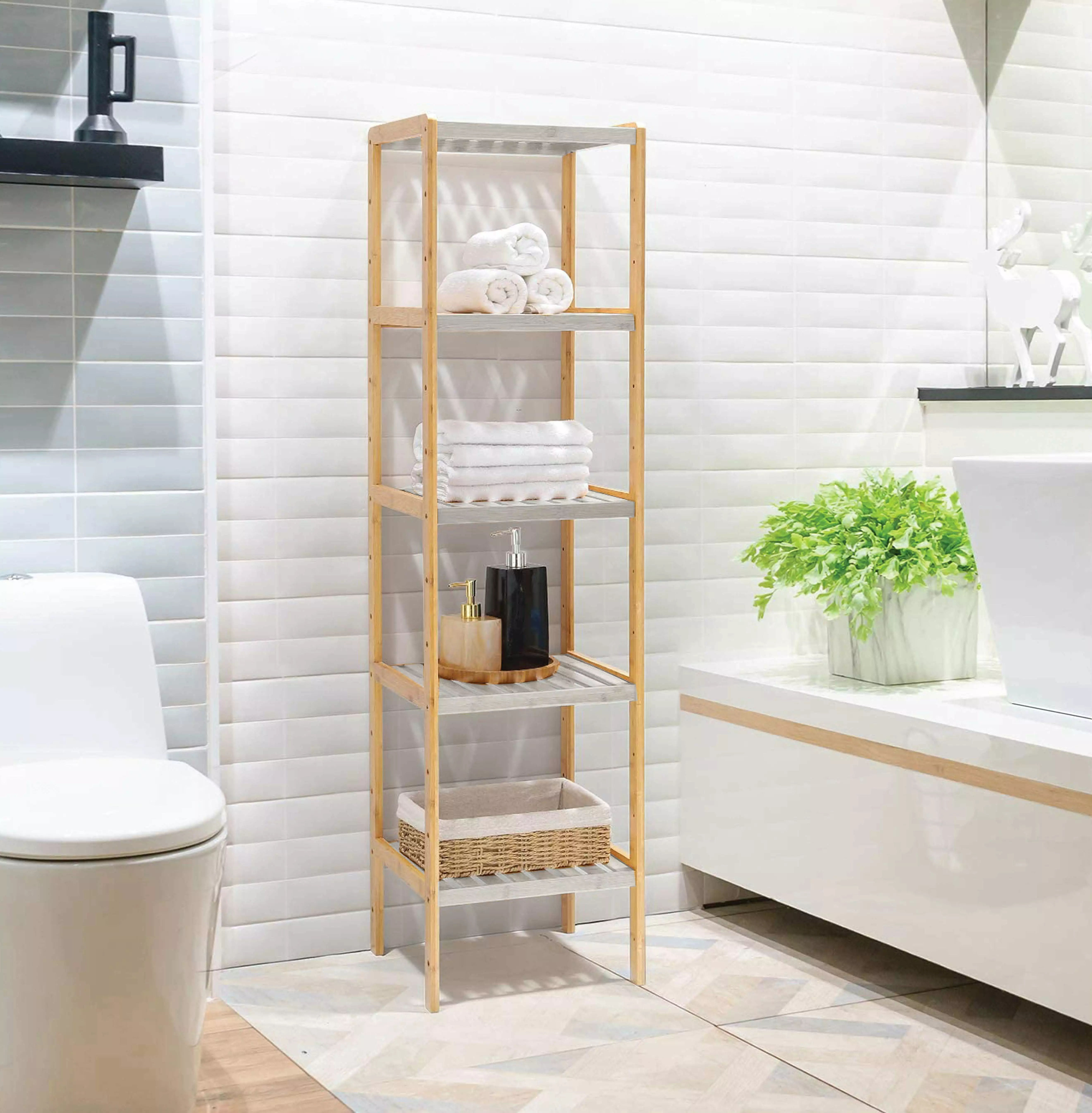 Simpli Furnished 5 Tier Bamboo Storage Shelf Bookshelf Stand Home Office Simpli Furnished LLC