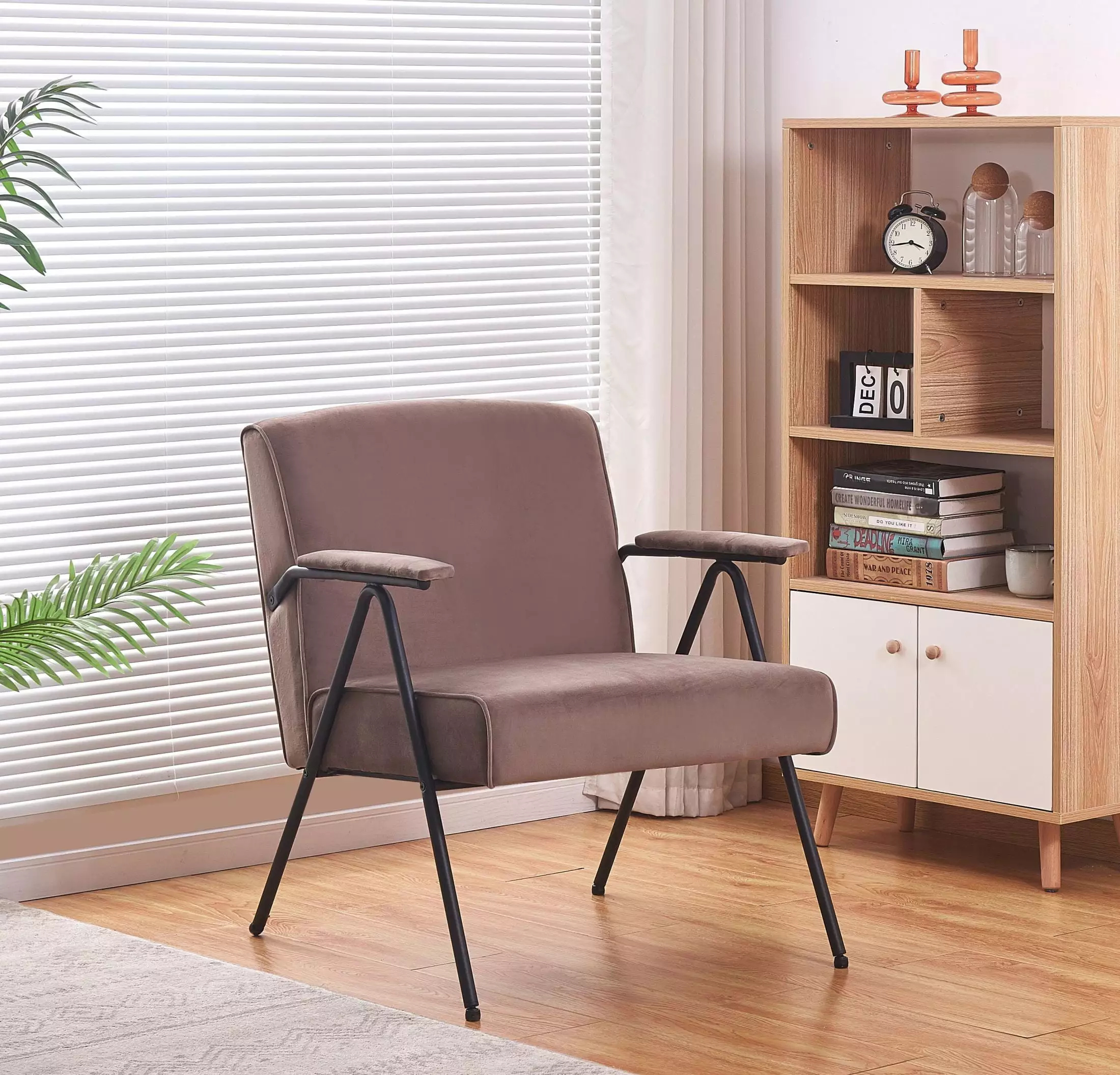 Cloth Leisure Black Metal Frame Recliner Living Room And Bedroom Brown CNCJ