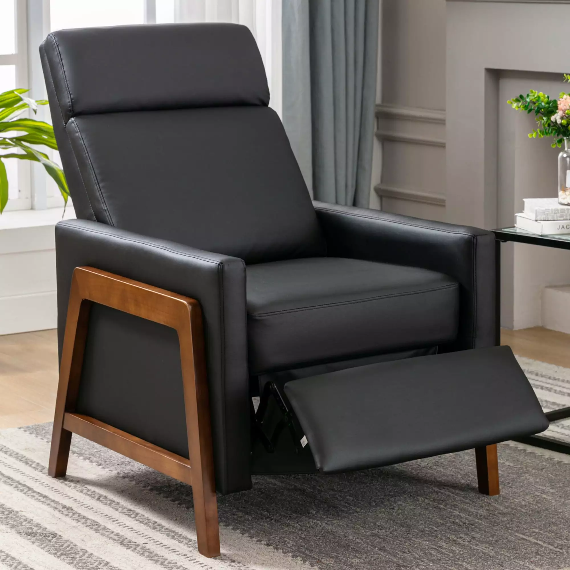 CoSoTower Wood-Framed PU Leather Recliner Chair Adjustable Home Theater Seating Thick Cushion