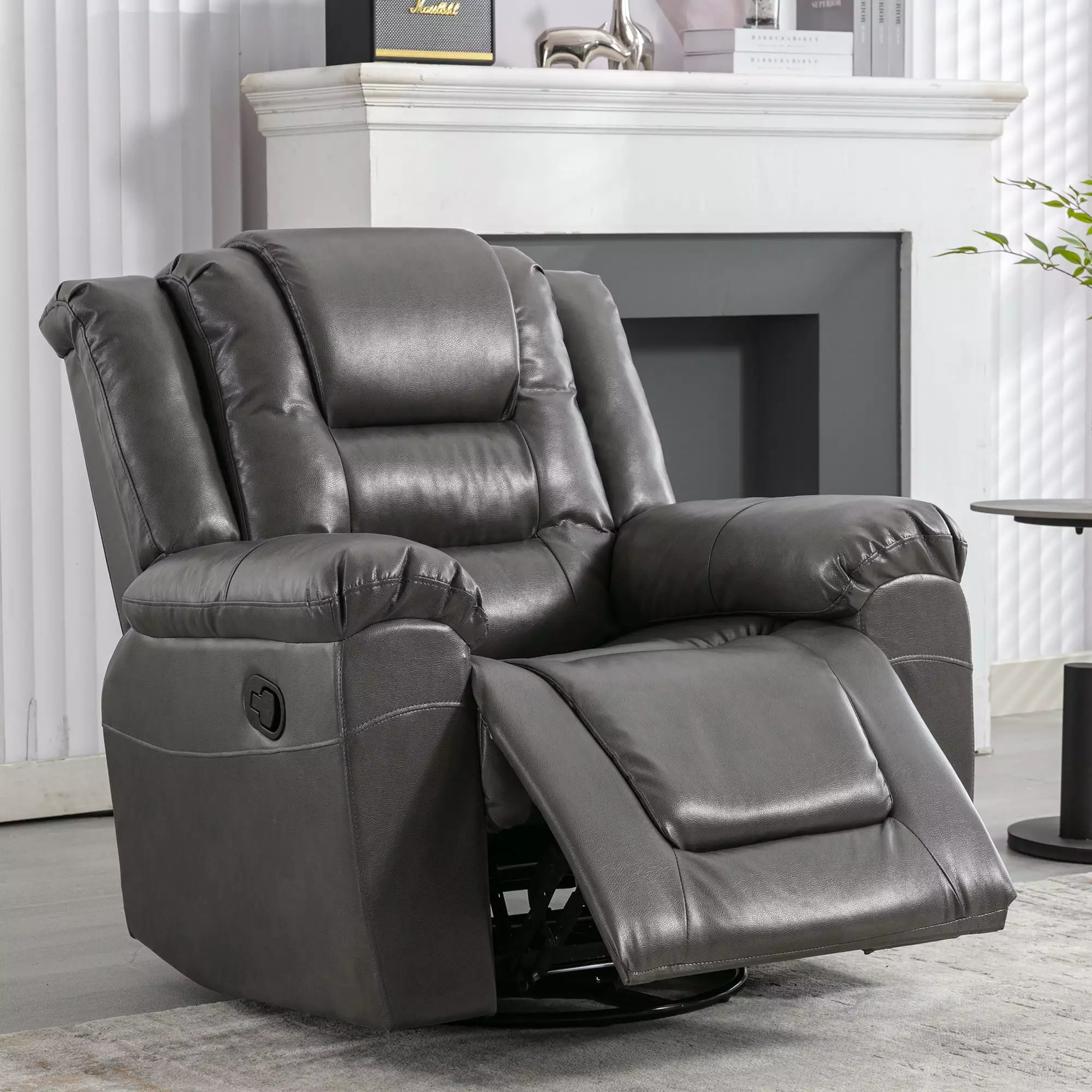 DeeHome 360 Swivel Rocking Home Theater Recliner Chair Wide Armrest Grey