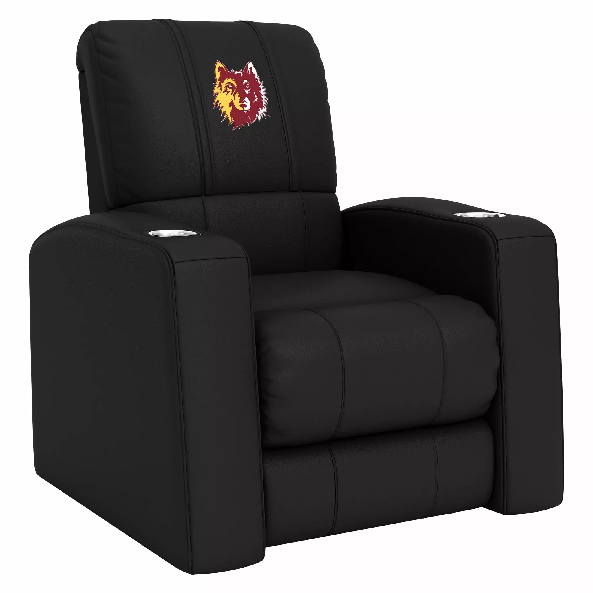 DreamSeat Relax Black Home Theater Recliner Embroidered Northern State Wolf Head Logo Panel Full Body Support