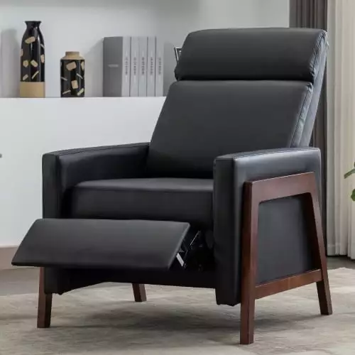 Goldmeet Wood-Framed PU Leather Recliner Chair Adjustable Theater Seating Black