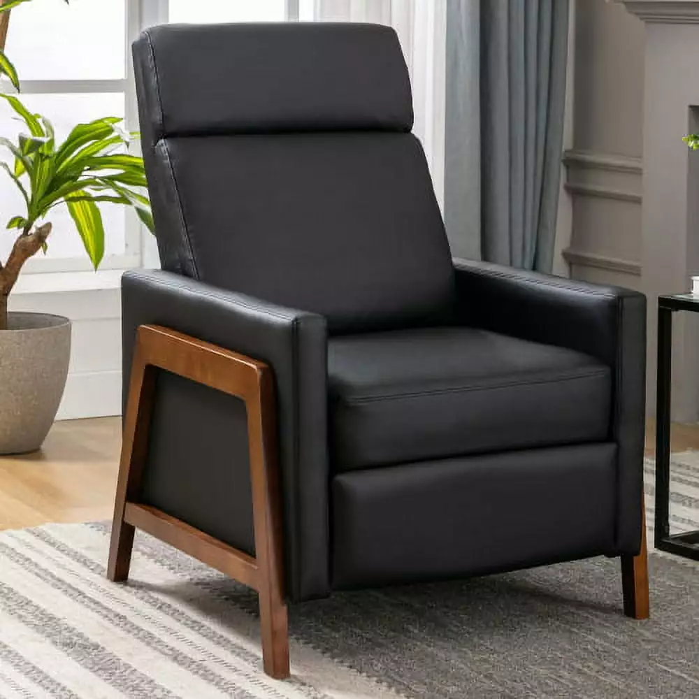 Wood-Framed PU Leather Recliner Chair Adjustable Home Theater Seating Thick Seat Cushion JUHOO