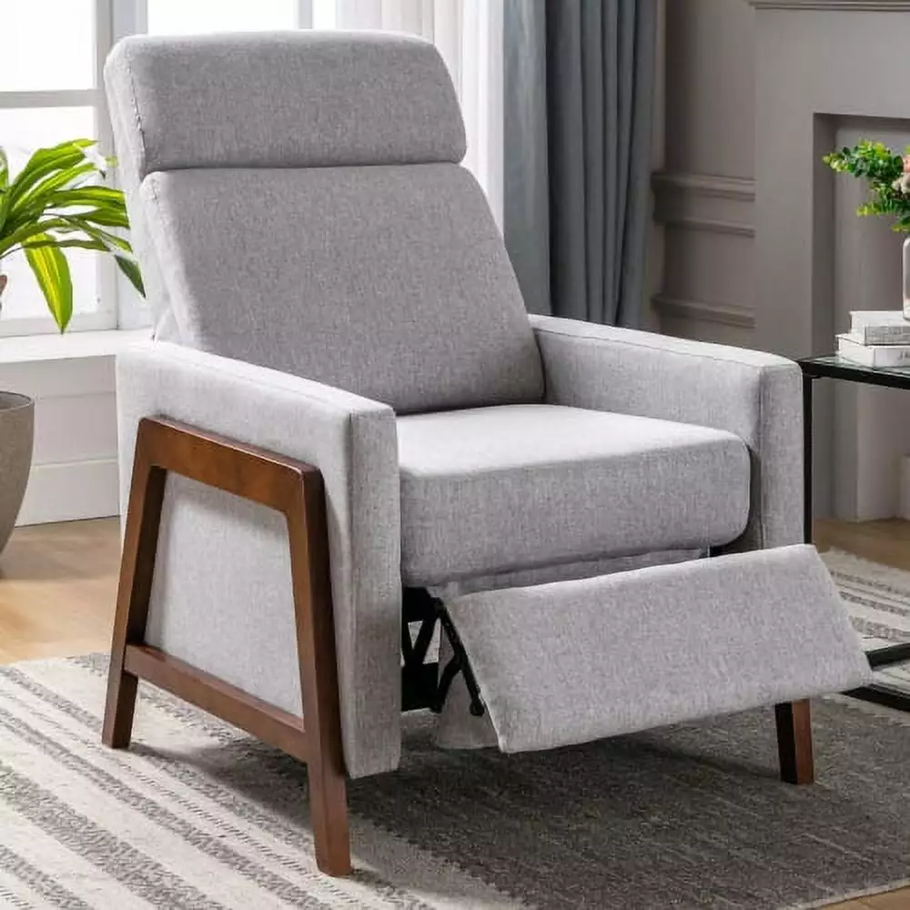 Wood-Framed Upholstered Recliner Chair Adjustable Home Theater Seating Thick Seat Cushion JUHOO