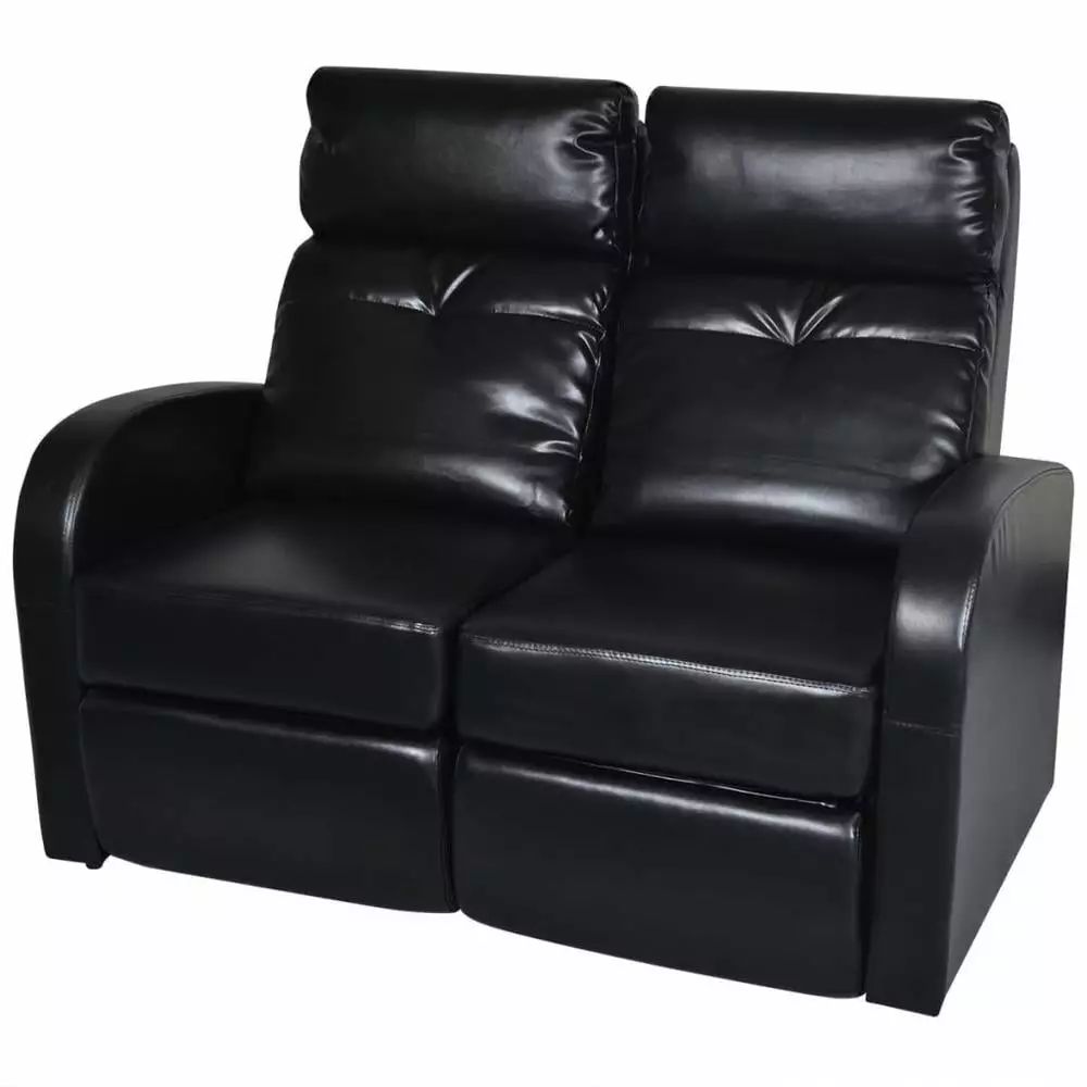 vidaXL 2-Seater Home Theater Recliner Sofa Black Faux Leather Living Room