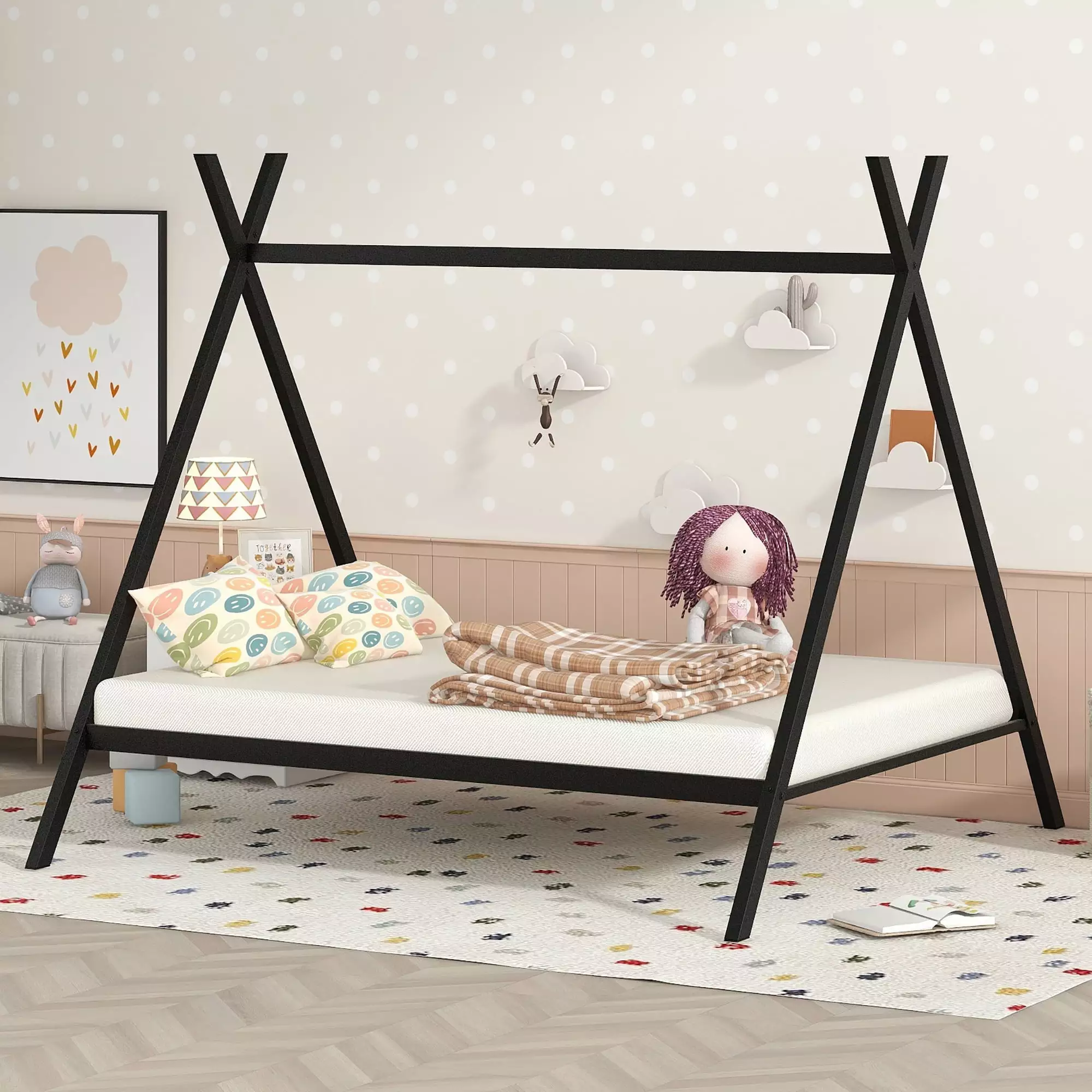 Sesslife Full Houtilize Bed Roof - Kids Floor Bed Frame - No Box Spring Needed