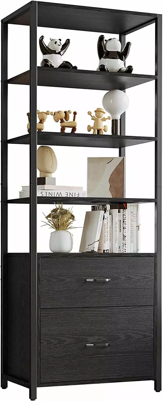 IRONCK Industrial Bookcase File Cabinet Drawers 71.6 Tall Bookshelf 5 Tier Freestanding Storage Home Office Cabinet Arrang...